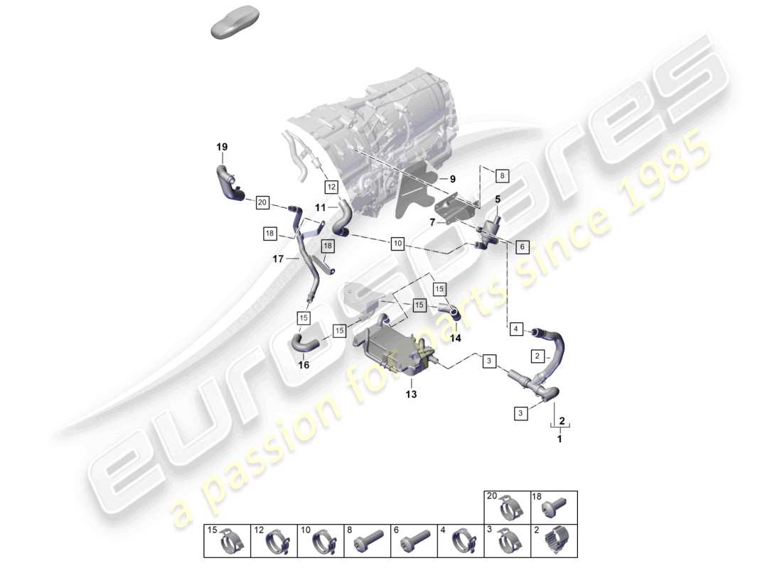 porsche 2026 (cayenne e3 pa) sistema di raffreddamento del liquido refrigerante cayenne s diagramma delle parti