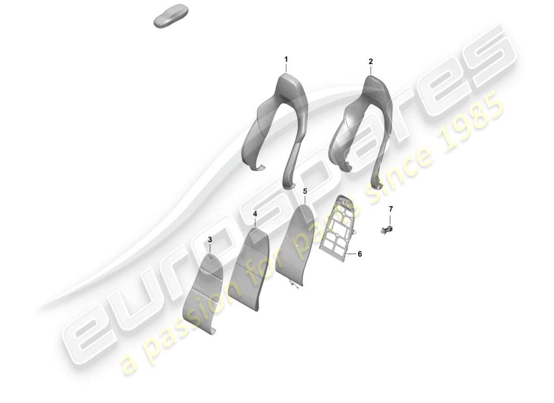 porsche 2021 (718 cayman gt4) parte in schiuma rivestimento dello schienale sedile sportivo parte plus diagramma