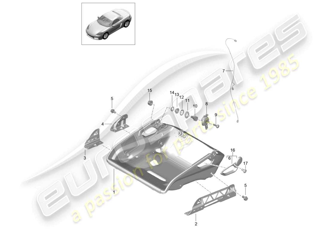 porsche 2026 (718 boxster) sedile a secchiello telaio del sedile pieghevole accessori schema delle parti