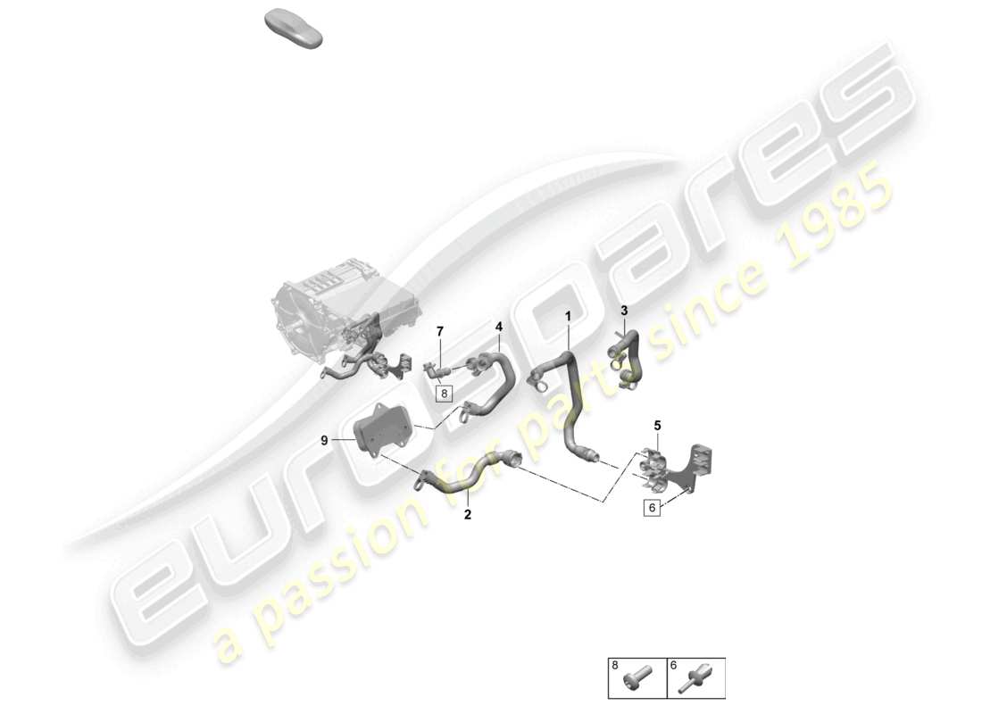 porsche 2025 (taycan 9j1-2) raffreddamento dell'azionamento assale posteriore diagramma delle parti