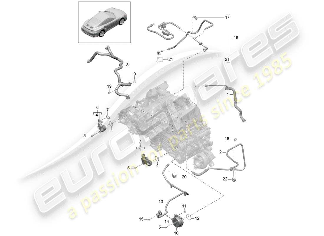 porsche 991 turbo (2018) schema delle parti del basamento