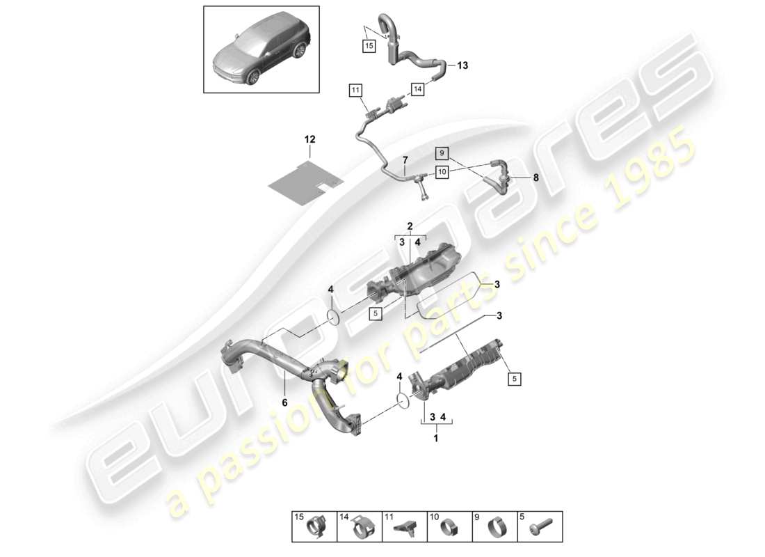 porsche 2023 (cayenne e3 9ya/9yb) schema delle parti di ventilazione del collettore di aspirazione per il serbatoio del carburante