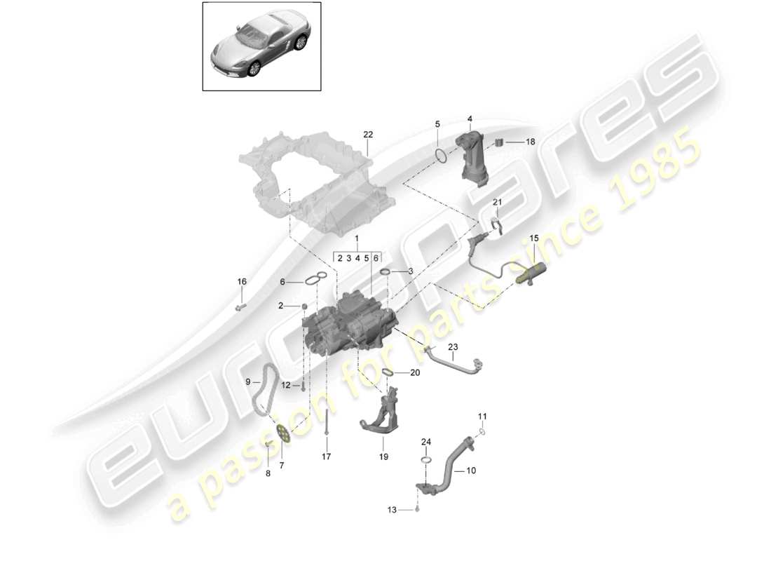 porsche 2025 (718 boxster) diagramma delle parti della pompa dell'olio del motore (press./lubr. dell'olio)