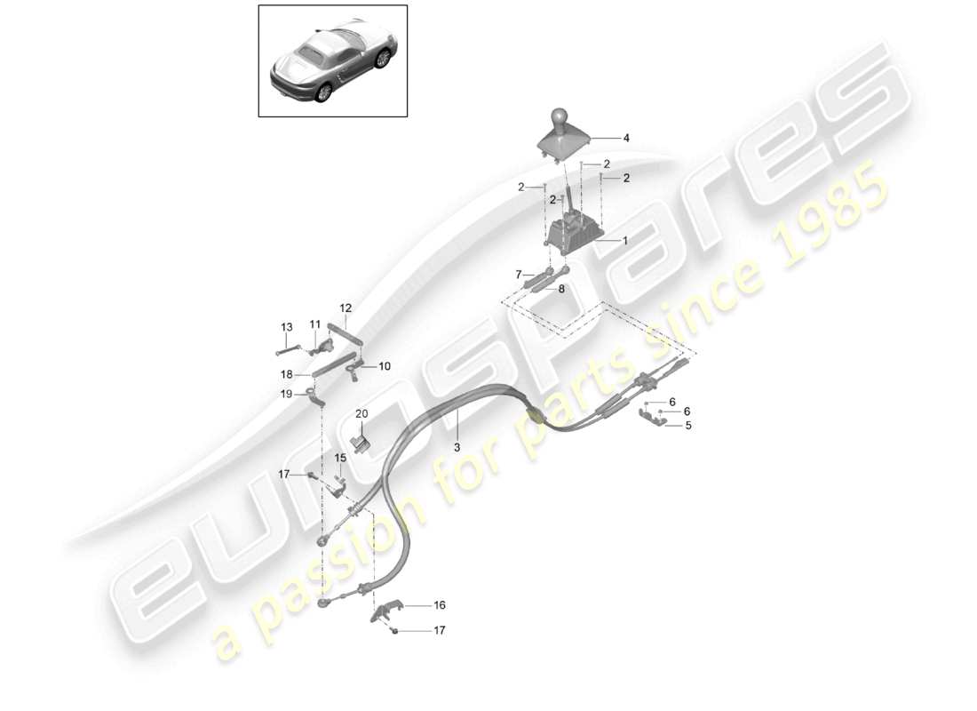 porsche 2022 (718 boxster) meccanismo di selezione cambio manuale schema delle parti