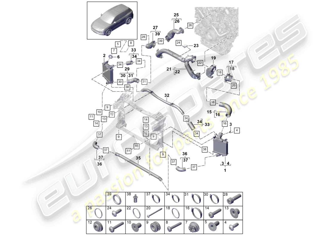 porsche 2023 (cayenne e3 9ya/9yb) schema elettrico della valvola a farfalla del tubo di pressione del refrigeratore dell'aria di sovralimentazione