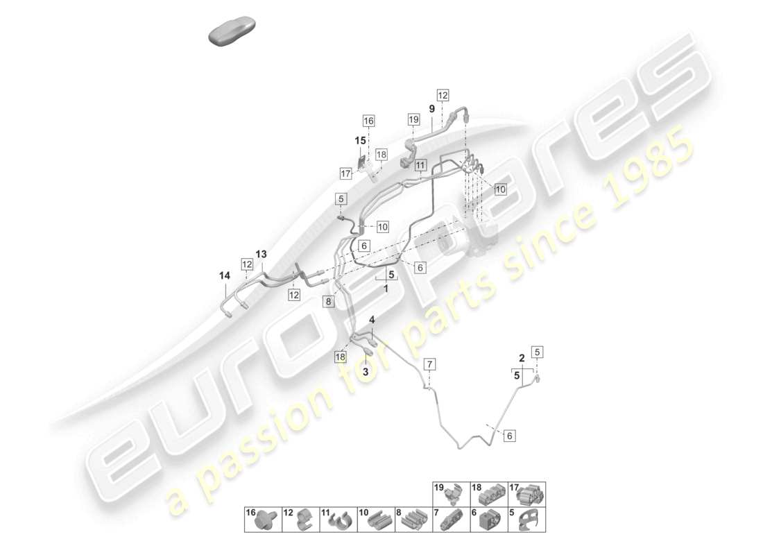 porsche 2025 (taycan 9j1-2) linea freno anteriore parte anteriore diagramma delle parti