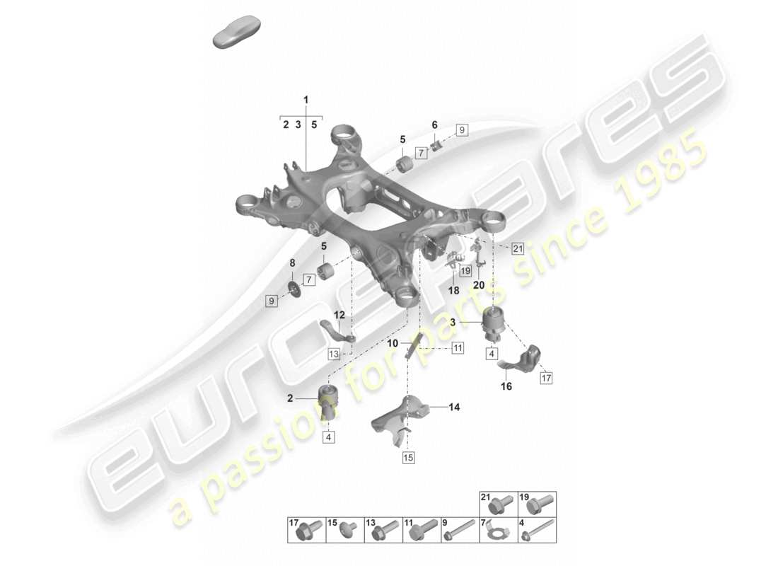 porsche 2021 (panamera 971-2) schema delle parti del sottotelaio di sospensione della traversa
