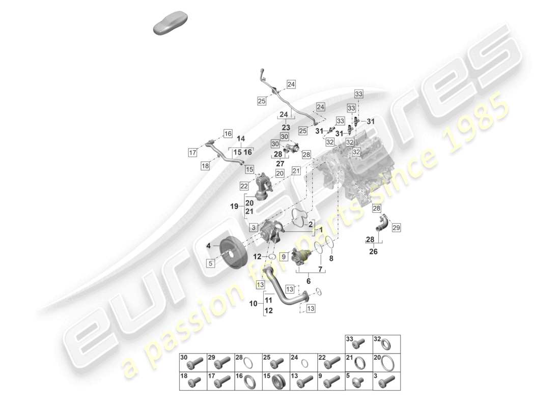 porsche 2021 (panamera 971-2) alloggiamento del termostato della pompa del liquido di raffreddamento tubo del liquido di raffreddamento linea di sfiato diagramma delle parti