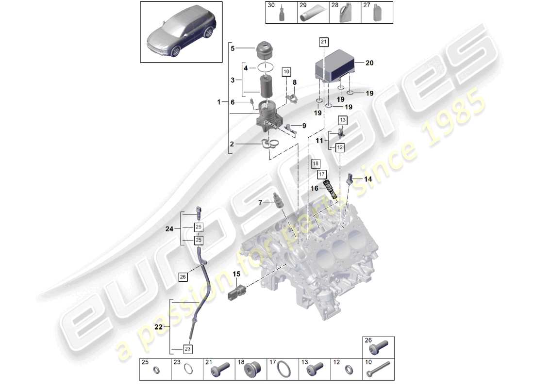 porsche 2022 (cayenne e3 9ya/9yb) filtro dell'olio console radiatore dell'olio diagramma delle parti