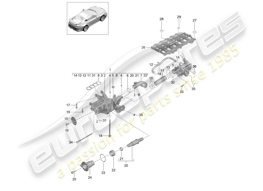 porsche 2021 (991-2 r/gt3/rs) schema delle parti della pompa dell'olio