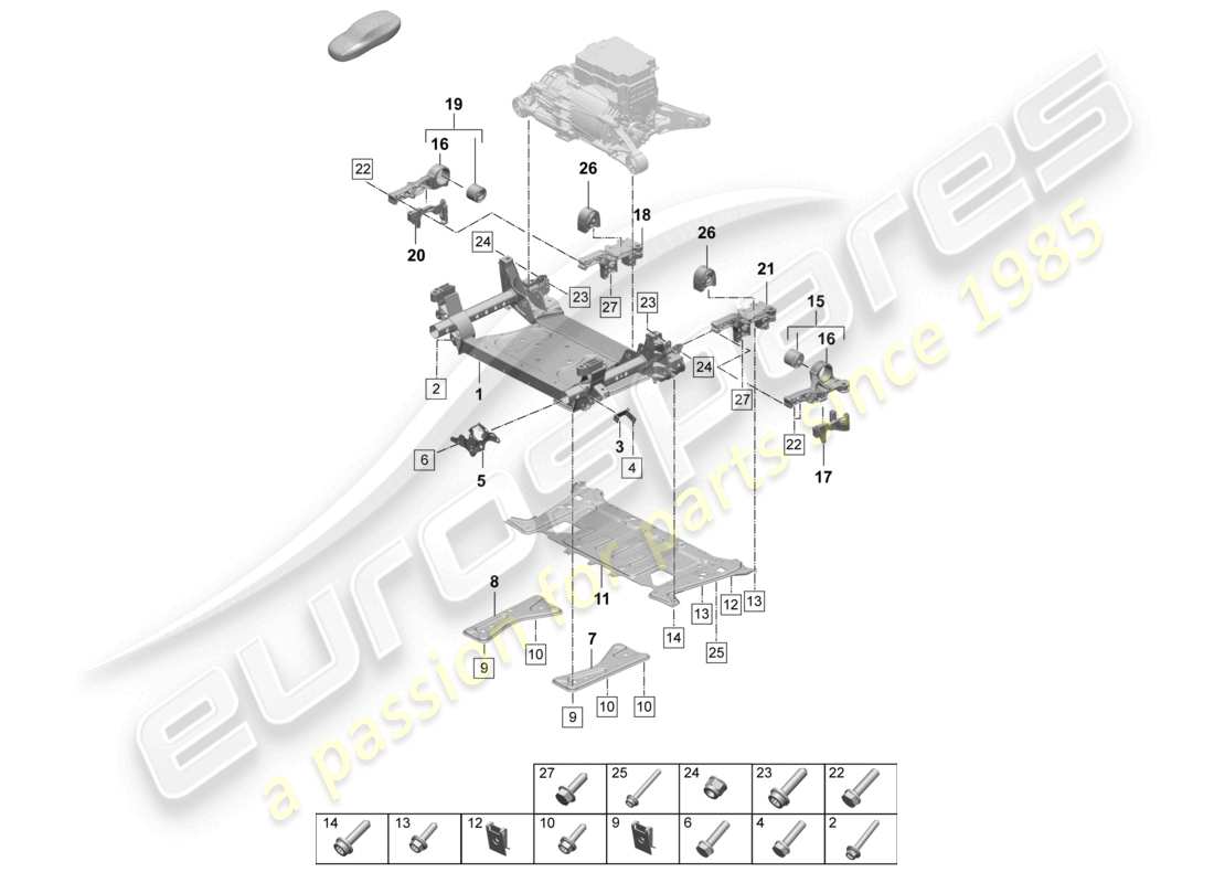 porsche 2025 (taycan 9j1-2) traversa telaio di supporto diagramma delle parti