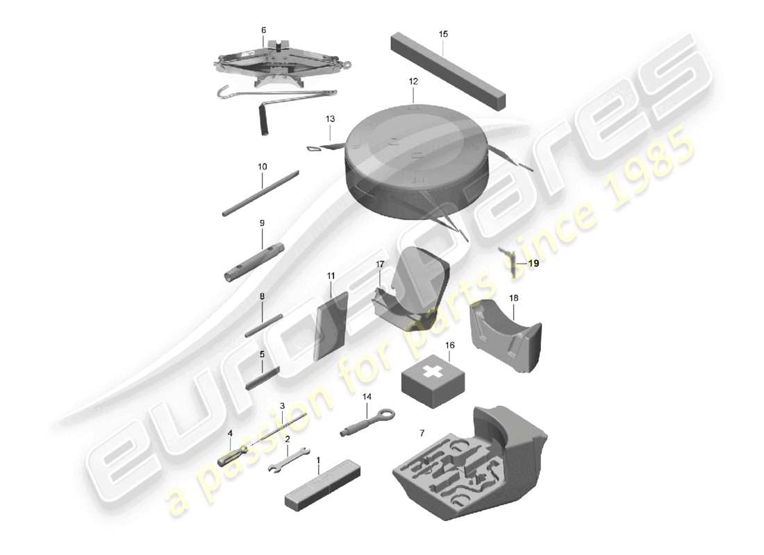 porsche 2023 (718 boxster) diagramma delle parti del martinetto portautensili