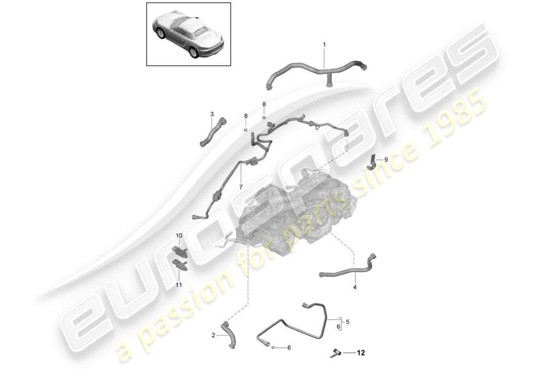 porsche 2023 (718 boxster) separatore dell'olio dell'alloggiamento del basamento ventilazione del serbatoio pompa per vuoto diagramma delle parti