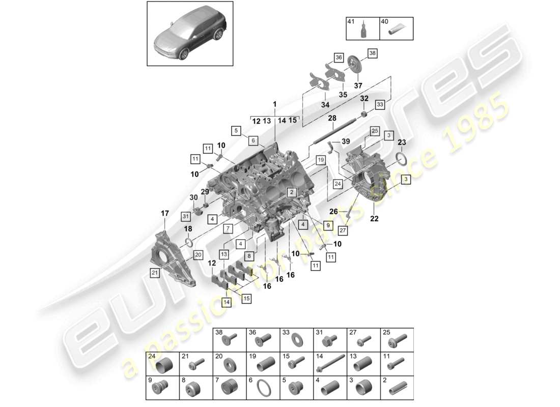porsche 2022 (cayenne e3 9ya/9yb) alloggiamento del basamento schema delle parti