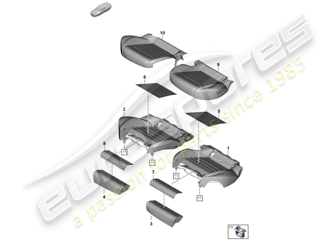 porsche 2026 (panamera 976) parte in schiuma cuscino del sedile posteriore coprisedile schema delle parti