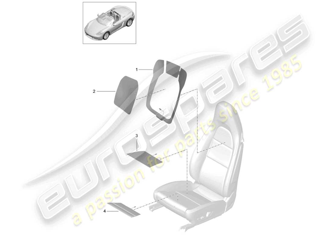 porsche 2026 (718 boxster) elemento riscaldante dello schienale, elemento riscaldante del supporto dello schienale, elemento riscaldante del sedile e del lato del sedile, diagramma delle parti