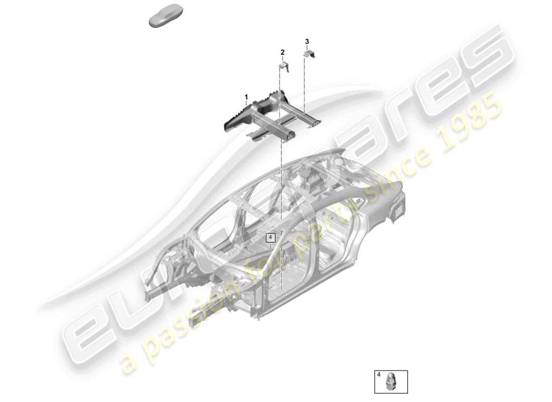 porsche 2024 (panamera 976) schema delle parti del supporto del sedile centrale anteriore