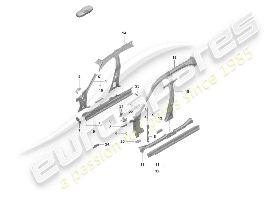 porsche 2023 (taycan 9j1-1) pannello laterale, frontale interno diagramma delle parti