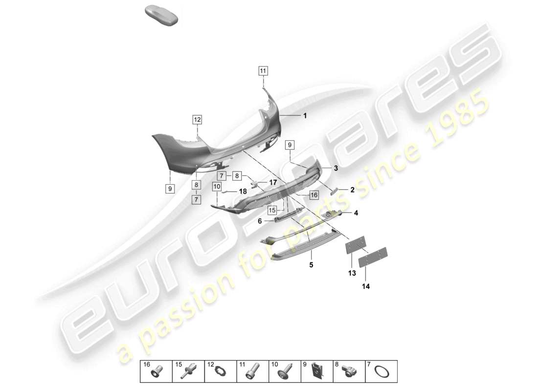 porsche 2025 (taycan 9j1-2) paraurti posteriore pacchetto sport design diagramma delle parti