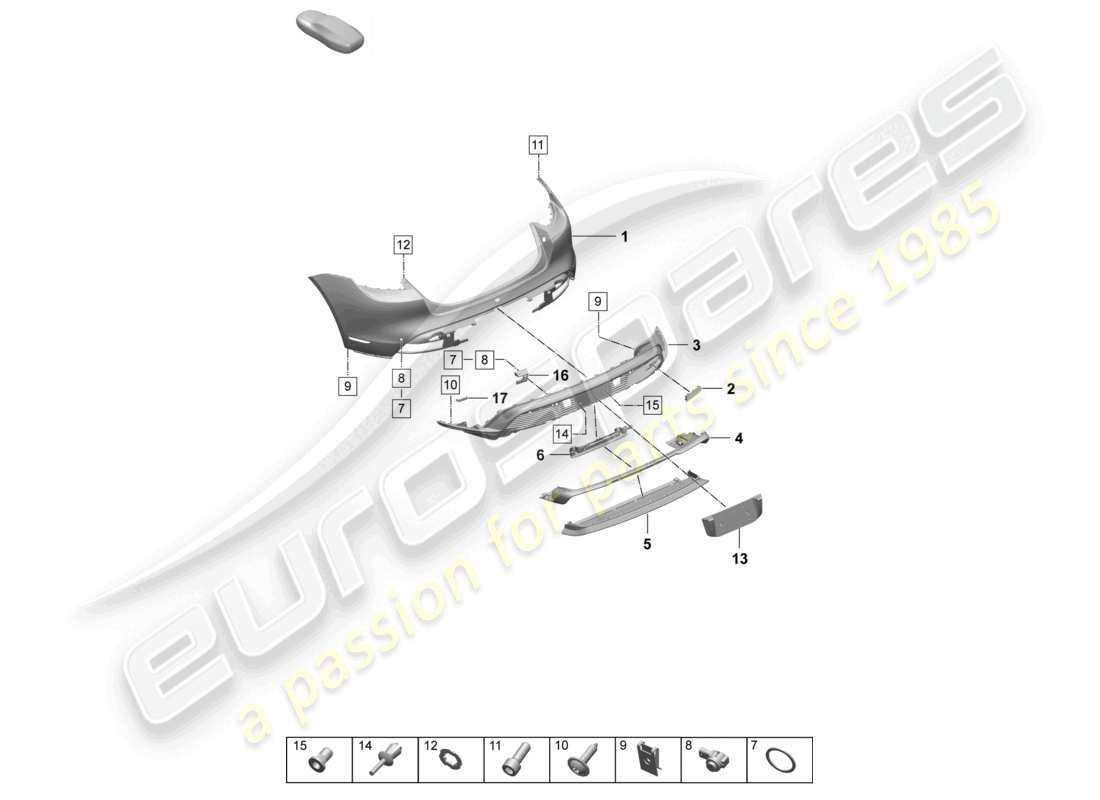porsche 2025 (taycan 9j1-2) paraurti posteriore pacchetto sport design diagramma delle parti