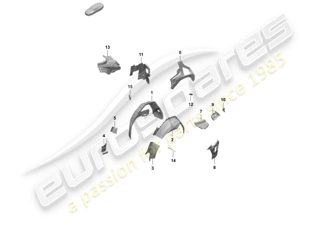 porsche 2025 (taycan 9j1-2) pannello laterale, schema interno del passaruota posteriore