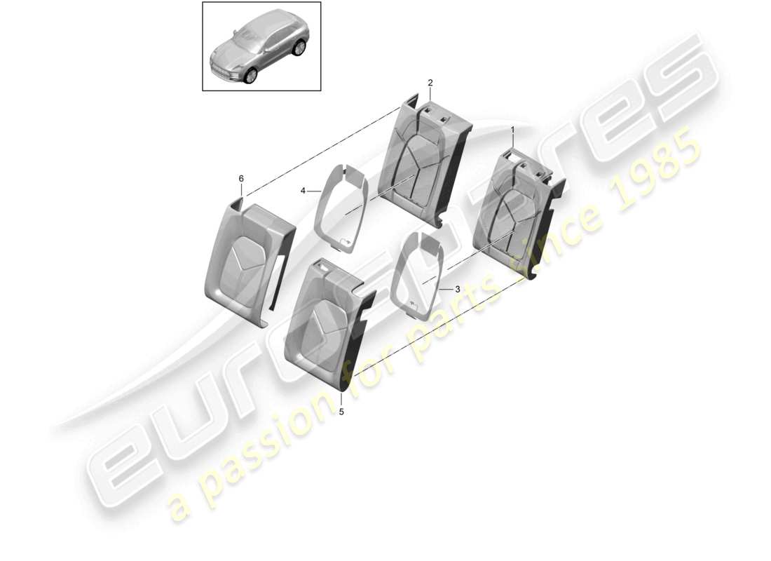 porsche 2021 (macan) coprischienale in schiuma sedile standard sedile comfort diagramma delle parti