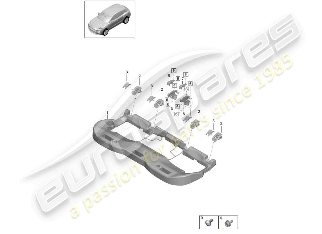 porsche 2021 (macan) schema delle parti di fissaggio del sedile posteriore
