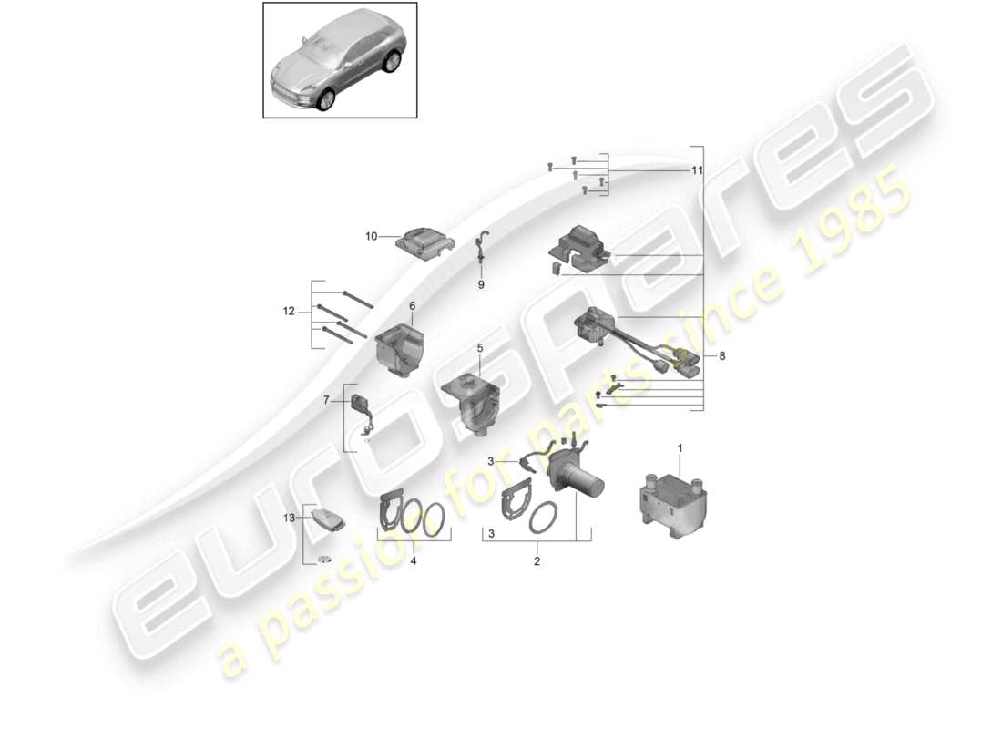 porsche 2026 (macan) schema delle parti del kit di riparazione dell'unità di riscaldamento del riscaldatore ausiliario