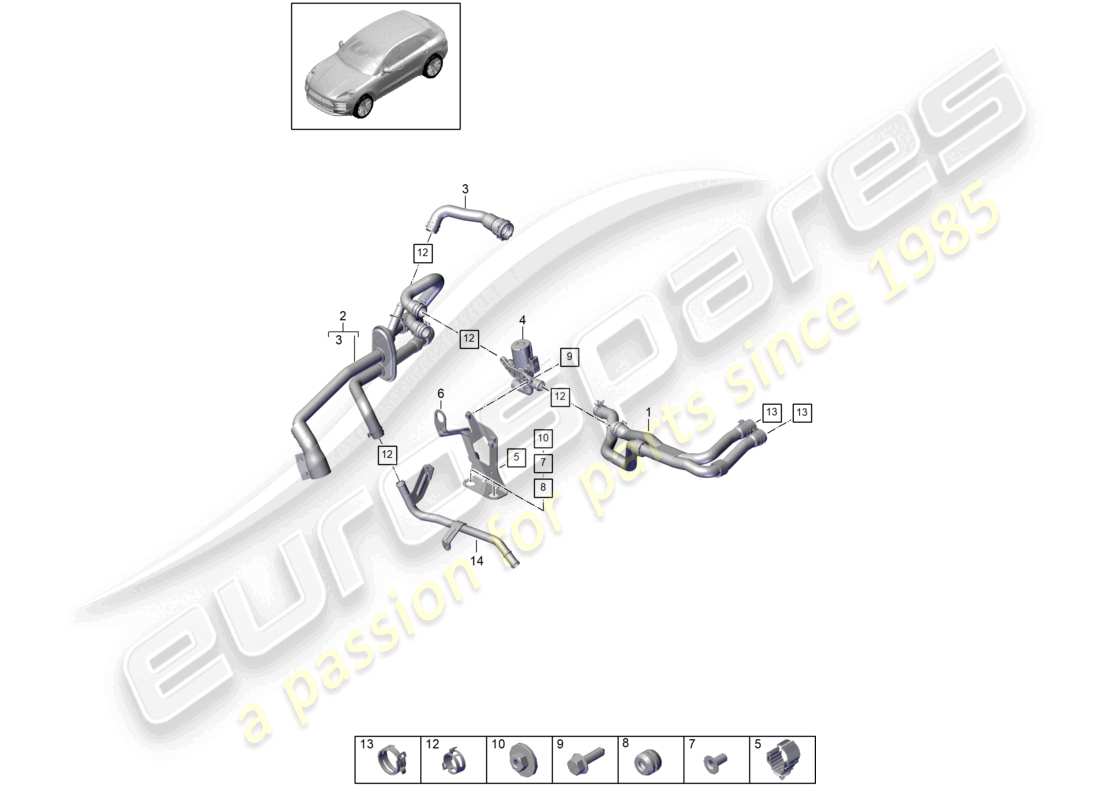 porsche 2026 (macan) riscaldatore r4 2,0l scatola dell'acqua tfsi per modelli con riscaldatore supplementare schema dei componenti