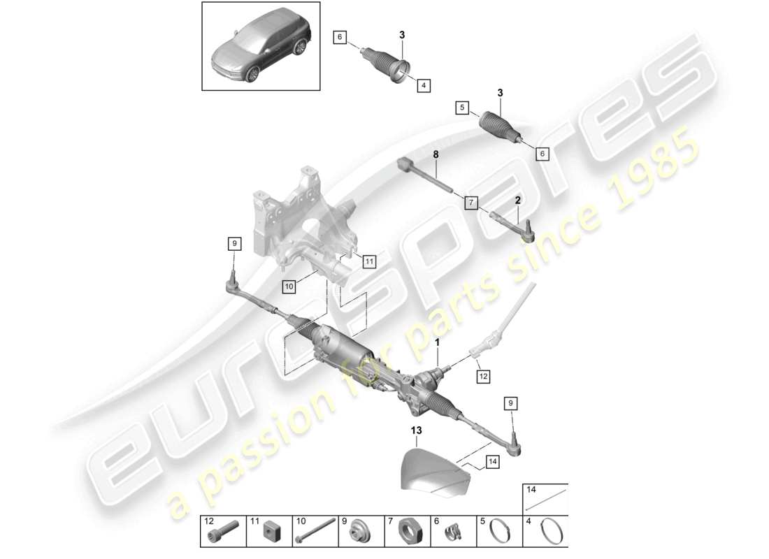 porsche 2023 (cayenne e3 9ya/9yb) schema delle parti degli accessori dello sterzo