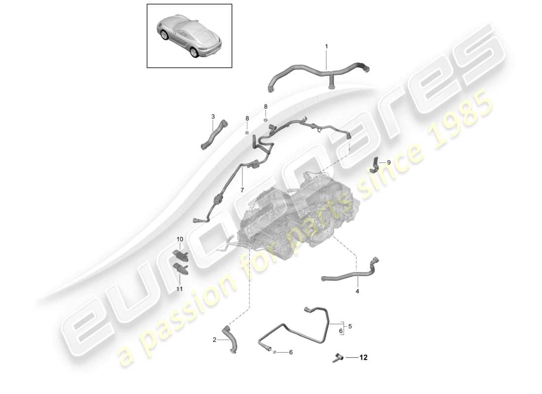 porsche 2024 (718 cayman) alloggiamento del basamento componente di ventilazione ventilazione del serbatoio pompa per vuoto diagramma delle parti