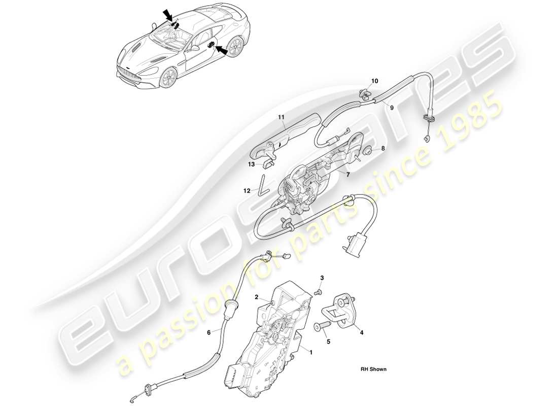 aston martin vanquish (2014) maniglie esterne e attuazione diagramma delle parti