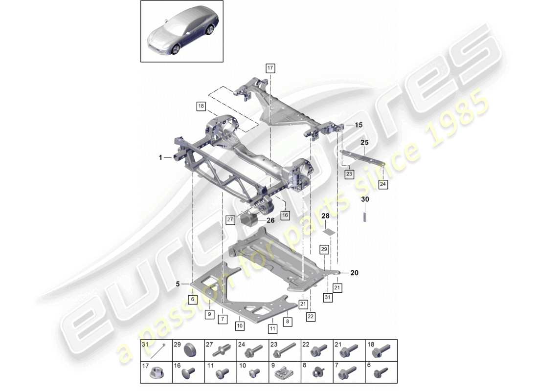 porsche 2021 (panamera 971-1) telaio di supporto traversa piastra di protezione diagramma delle parti