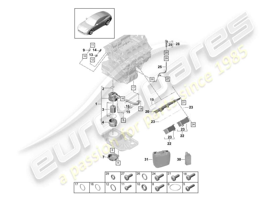 porsche 2021 (panamera 971-1) filtro dell'olio console radiatore dell'olio diagramma delle parti