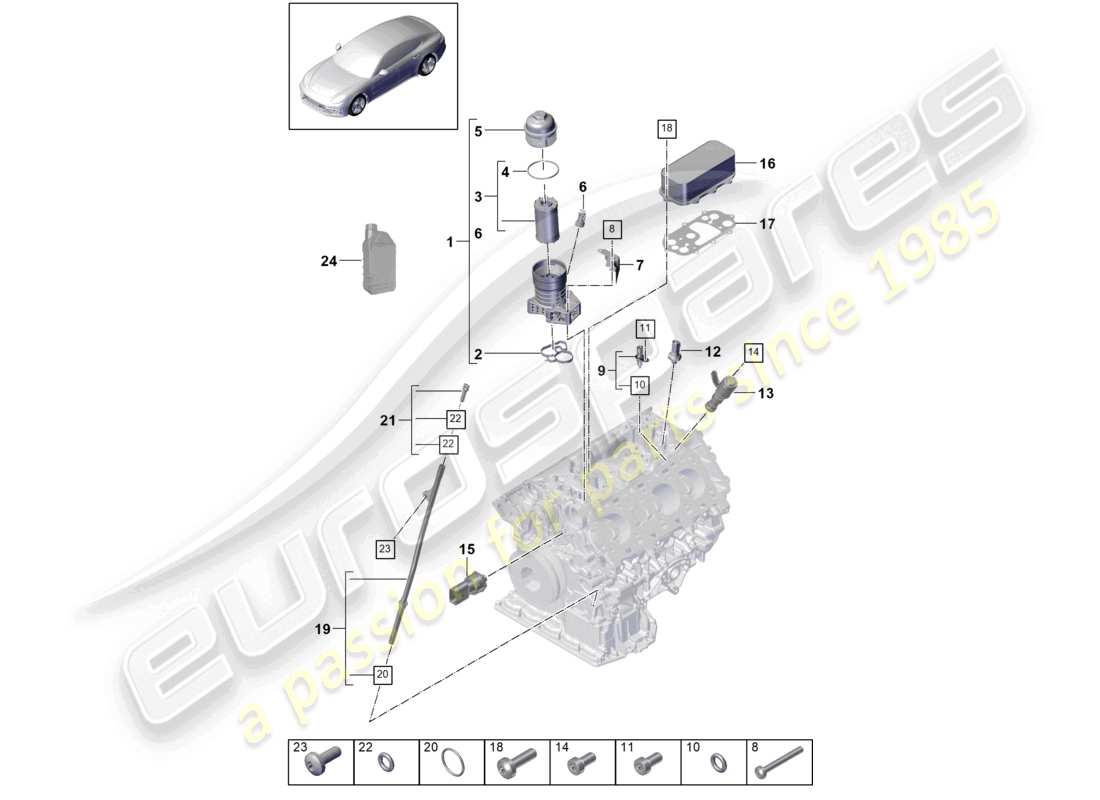 porsche 2021 (panamera 971-1) filtro dell'olio console radiatore dell'olio diagramma delle parti