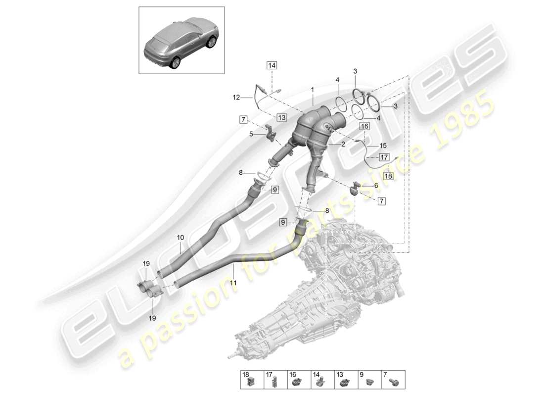 porsche 2021 (macan) convertitore catalitico sonda lambda diagramma delle parti