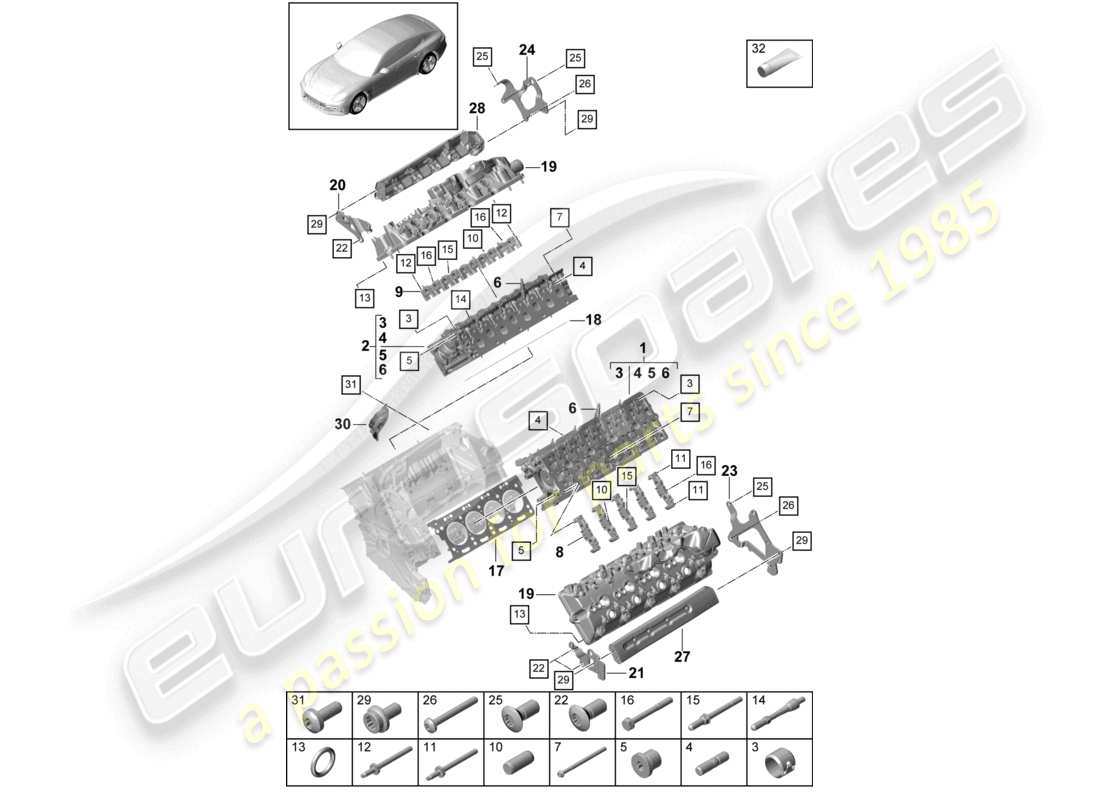 porsche 2021 (panamera 971-1) testata diagramma delle parti