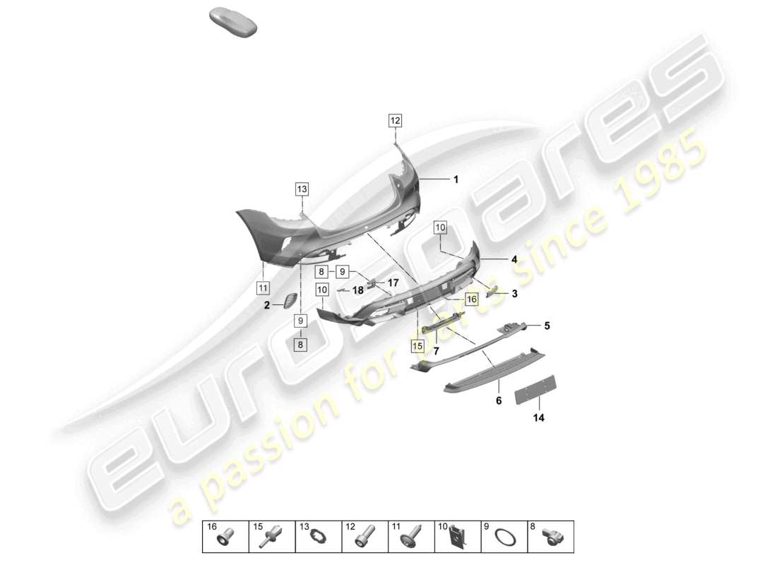 porsche 2026 (taycan 9j1-2) paraurti posteriore turbo diagramma delle parti