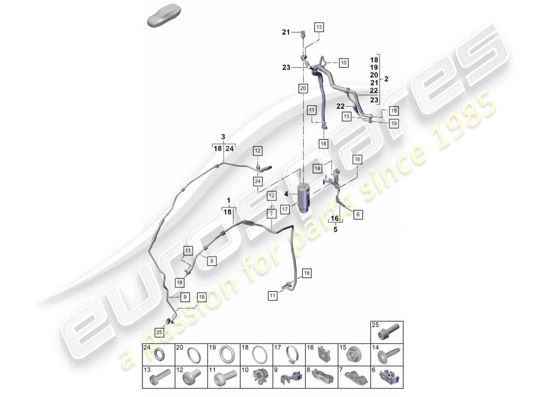 porsche 2022 (992-1 turbo / s) aria condizionata rhd linea refrigerante (valvola di espansione >essiccatore) diagramma delle parti