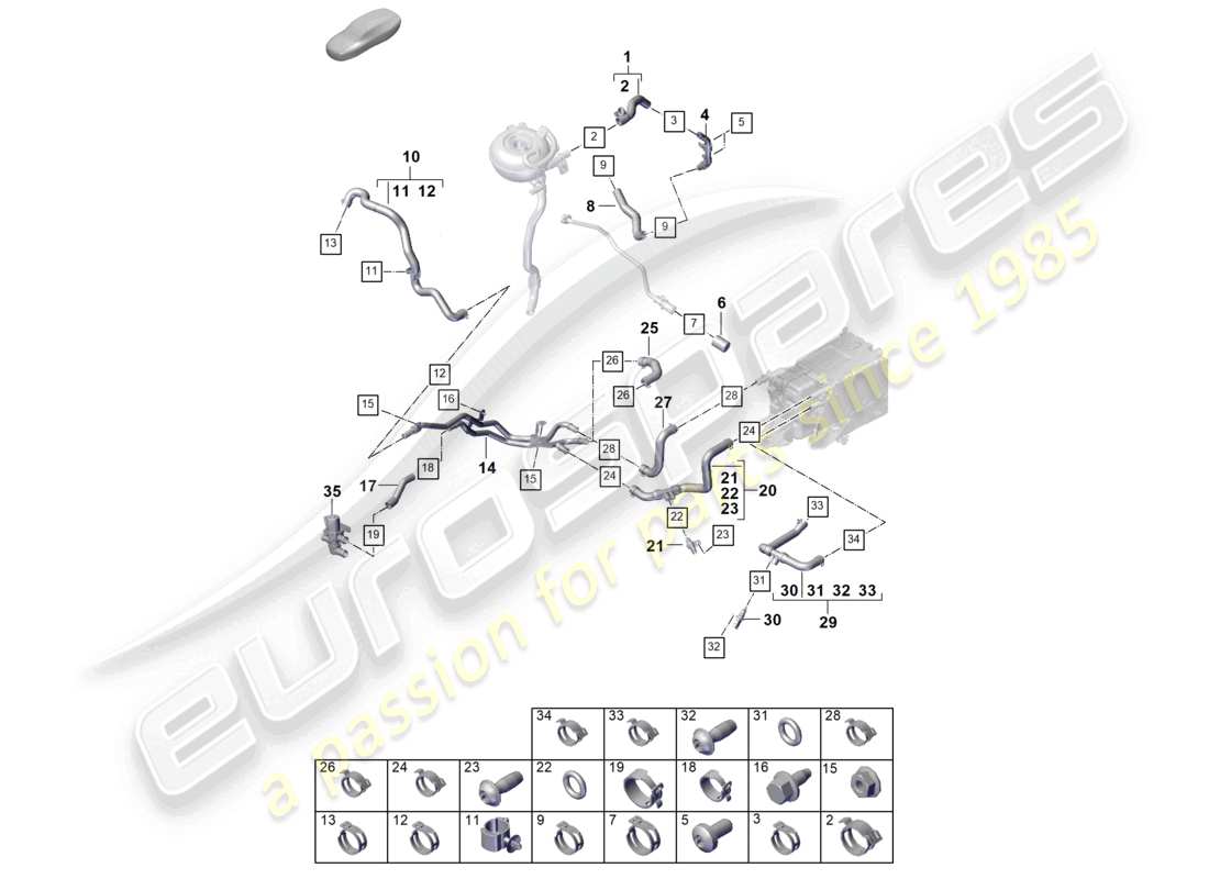 porsche 2023 (cayenne e3 pa) sistema di raffreddamento del liquido di raffreddamento diagramma delle parti