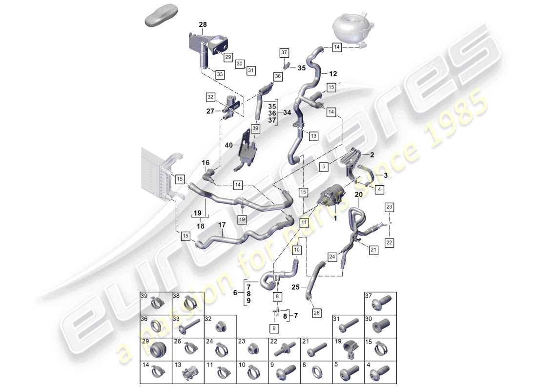 porsche 2023 (cayenne e3 pa) sistema di raffreddamento del liquido di raffreddamento schema delle parti
