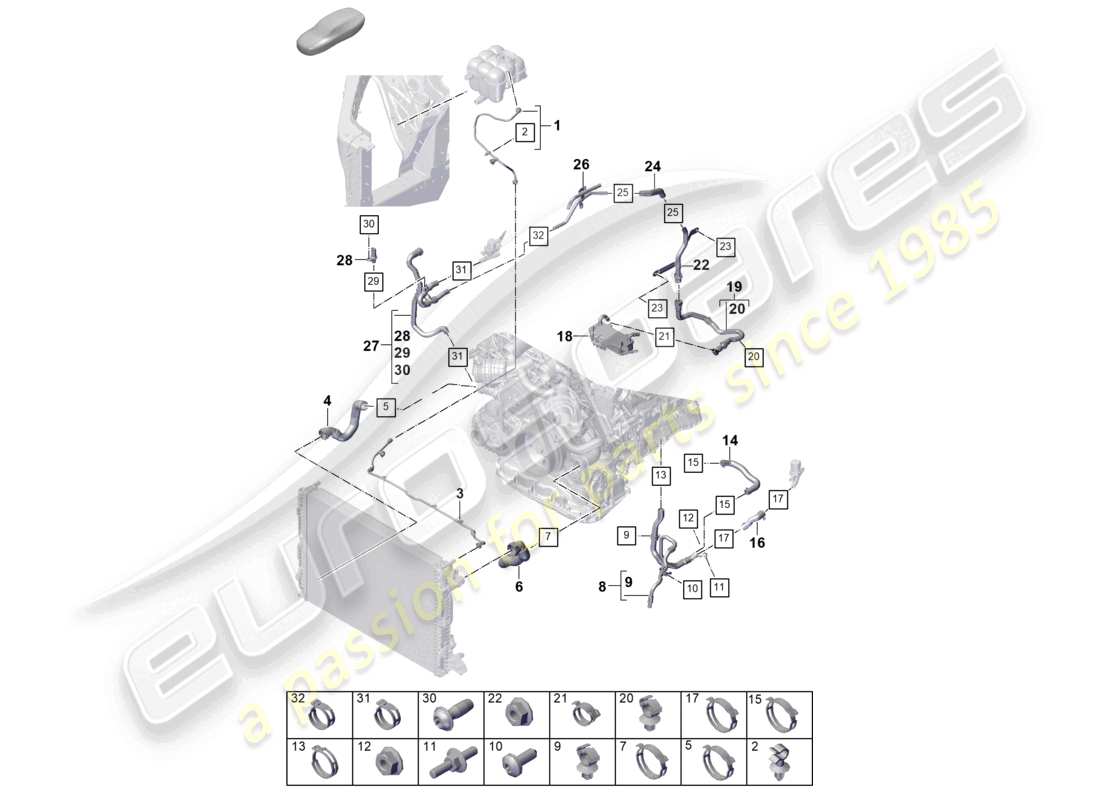 porsche 2025 (cayenne e3 pa) sistema di raffreddamento del liquido di raffreddamento serbatoio di espansione del liquido di raffreddamento tubo del liquido di raffreddamento diagramma delle parti
