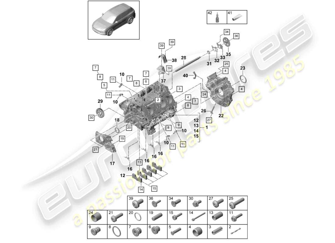 un diagramma delle parti dal catalogo delle parti porsche 2023 (cayenne e3 9ya/9yb)