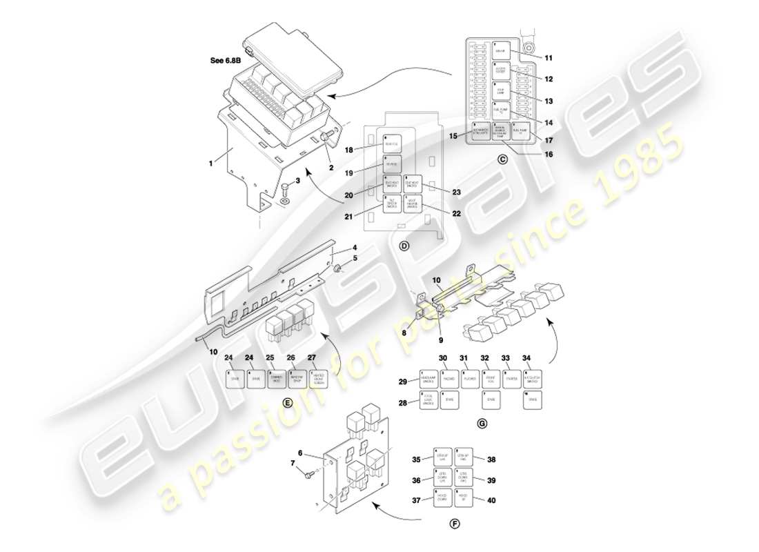 aston martin db7 vantage (2002) relè, diagramma delle parti su vin 300555