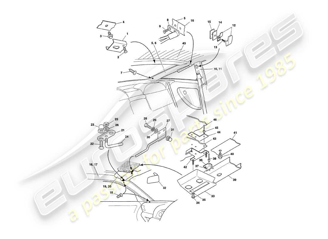 aston martin v8 coupe (2000) diagramma delle parti di fascia e rivestimento