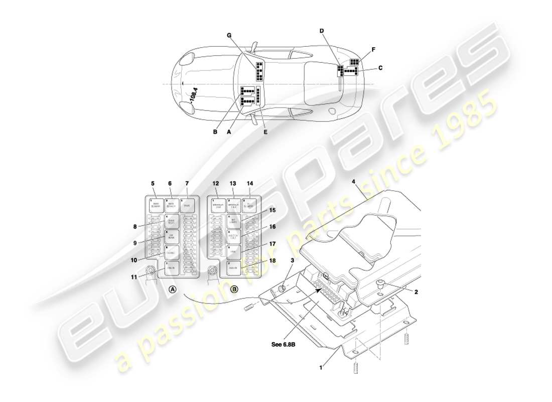 aston martin db7 vantage (2001) relè, diagramma delle parti su vin 300555