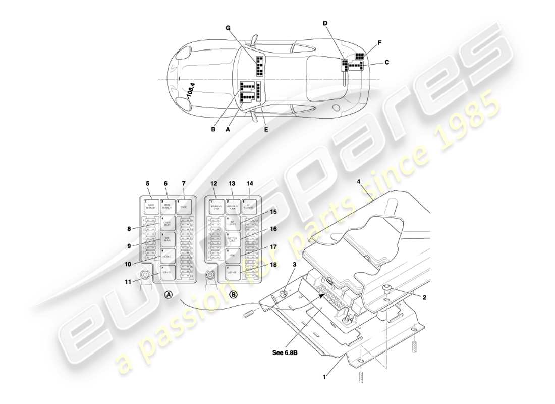 aston martin db7 vantage (2002) relè, diagramma delle parti su vin 300555