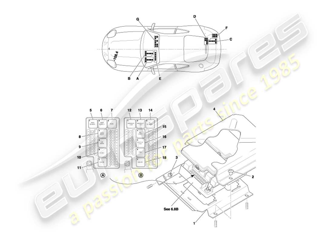 aston martin db7 vantage (2003) relè, diagramma delle parti su vin 300555