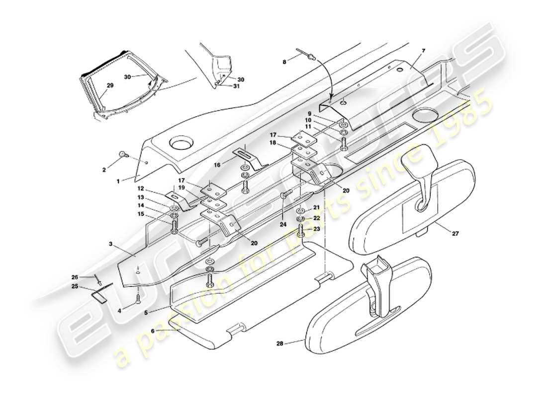 aston martin v8 volante (2000) diagramma delle parti di fascia e rivestimento