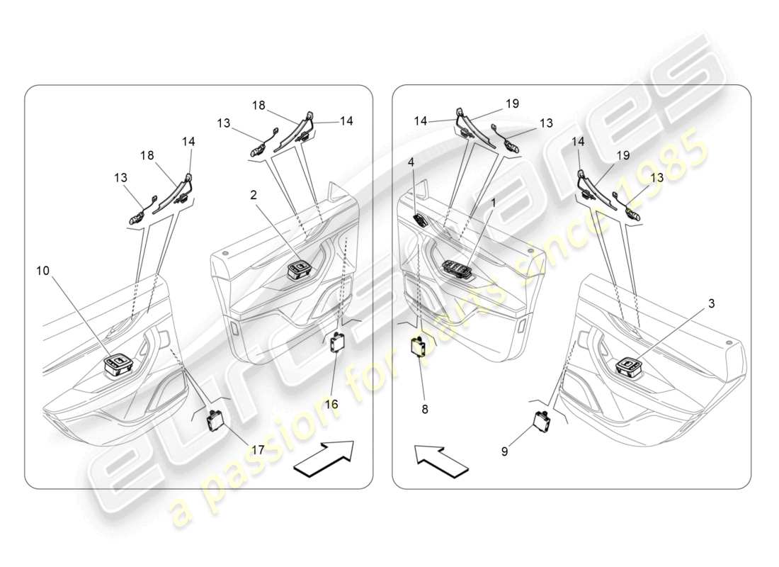 maserati levante gts (2020) diagramma delle parti dei dispositivi per porte